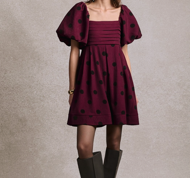 Polka Dot Mini Dress - Plum Red