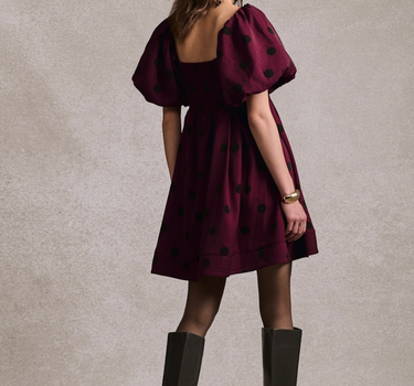 Polka Dot Mini Dress - Plum Red