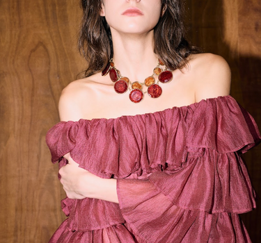 Tiered Sleeve Off-Shoulder Maxi Dress - Rose Red