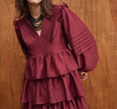 V-Neck Pleated Mini Dress