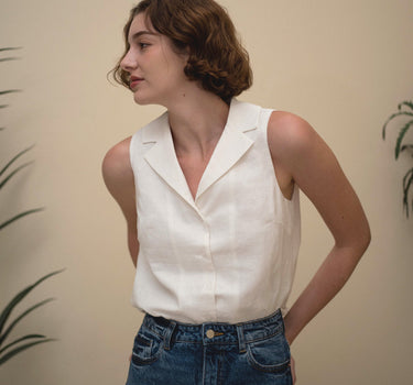 Vintage Sunshine Linen Top - Pearl