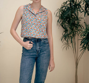 Vintage Sunshine Cotton Top - Blue Summer