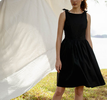 Wandering Through Time Cotton Dress in Black