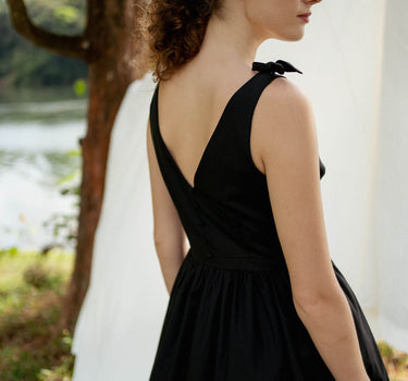 Wandering Through Time Cotton Dress in Black