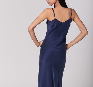 V Slip Silk Maxi Dress | French Navy