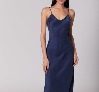 V Slip Silk Maxi Dress | French Navy