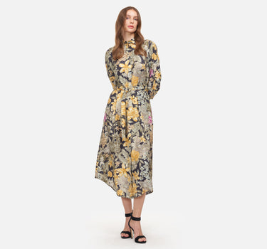 House On The Klong Silk Habotai Belt Cuff Sleeve Dress
