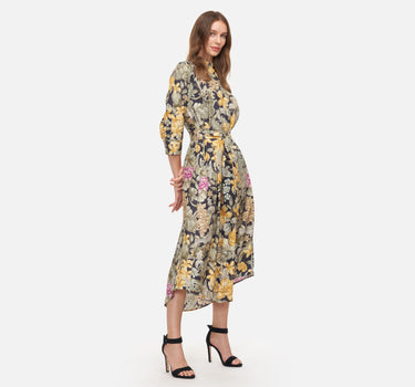 House On The Klong Silk Habotai Belt Cuff Sleeve Dress