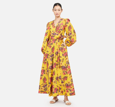 Cotton/Silk Belted Wrap Maxi Dress