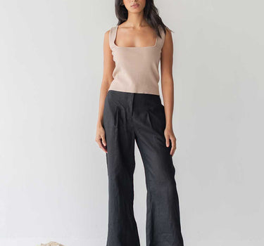 High Waist Linen Pants with Origami Belt