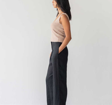 High Waist Linen Pants with Origami Belt