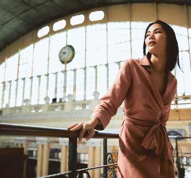 Linen Classic Wrap Shirt Dress