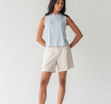 High-waist Linen Shorts with Origami Belt